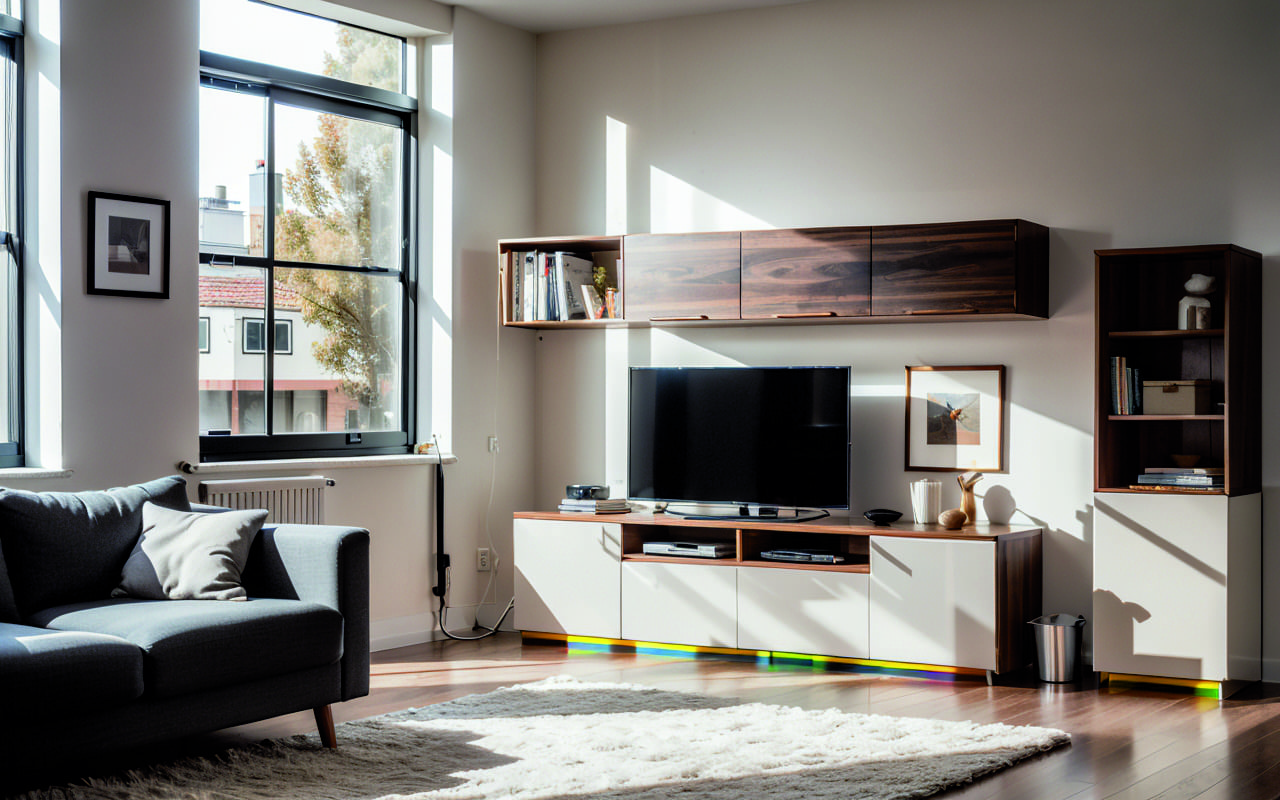 Мебель-трансформер для микроапартаментов с интегрированными системами хранения и перегородками