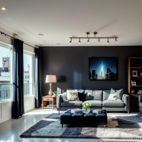 Цветовые акценты и материалы для зонирования пространства в многофункциональной гостиной