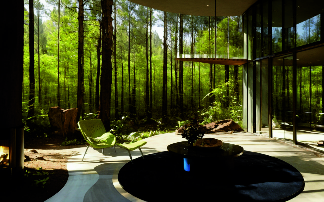 Биофильный дизайн: интеграция природы через технологии и устойчивые материалы в современных интерьерах