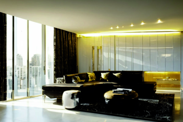 Цветовые акценты в интерьере, меняющие оттенок при разном освещении