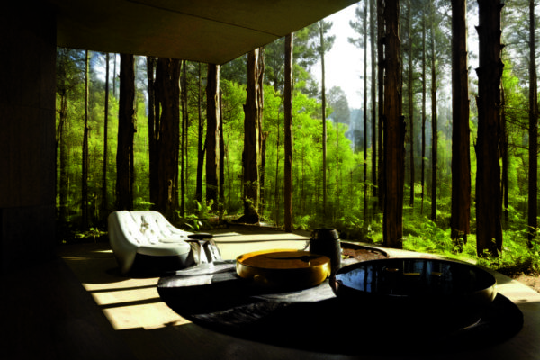 Футуристический биофильный интерьер: когда технологии имитируют живую природу