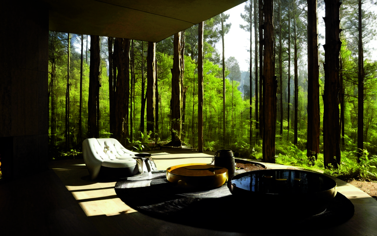 Футуристический биофильный интерьер: когда технологии имитируют живую природу