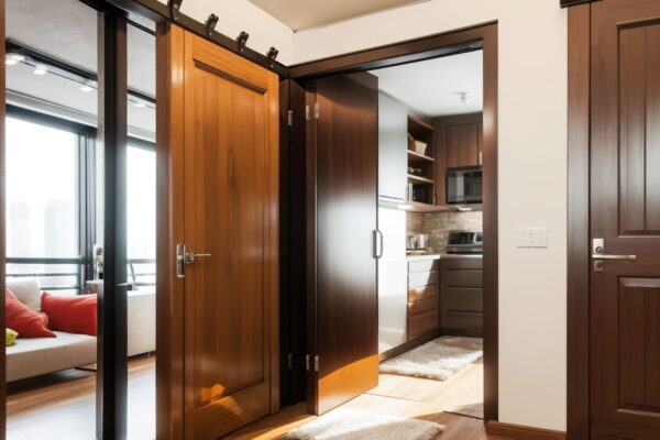 Многоуровневые мини-стеллажи внутри межкомнатных дверей для хранения мелочей