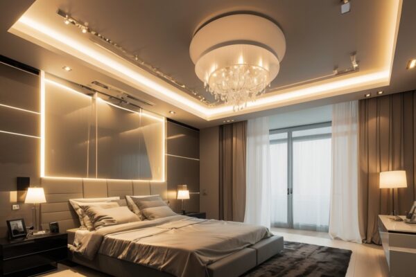 Цветовые акценты в виде светящихся элементов для интерьеров в стиле футуризм