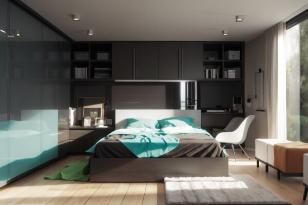 Используйте скрытые выдвижные модули под кроватью для хранения вещей