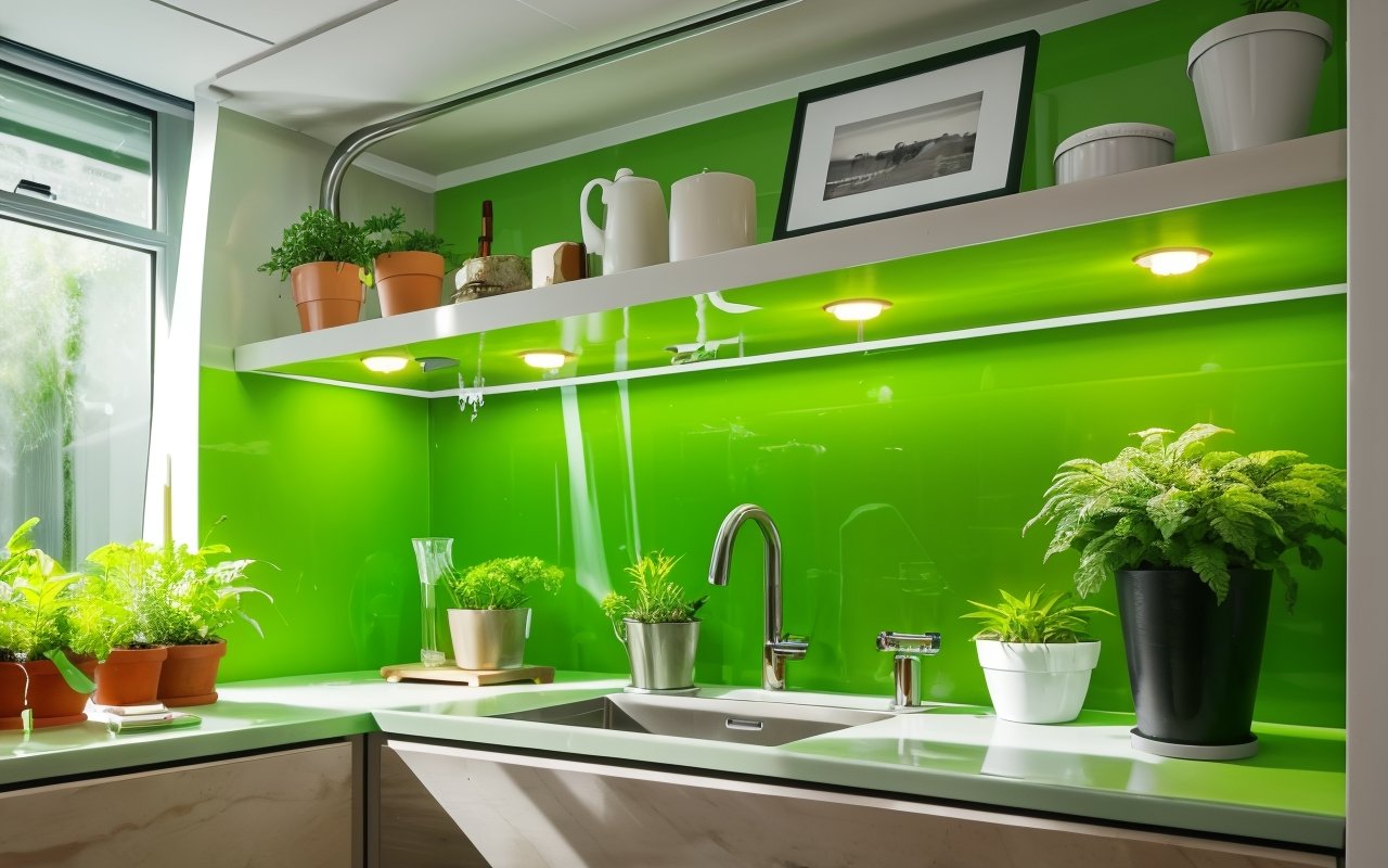 Мебель с автополивом для комнатных растений встроенная в столешницы и полки