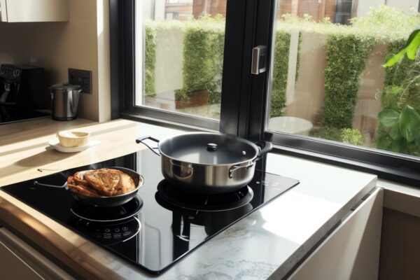 Превратите подоконник в мини-кухню со встроенной индукционной плитой и откидной столешницей
